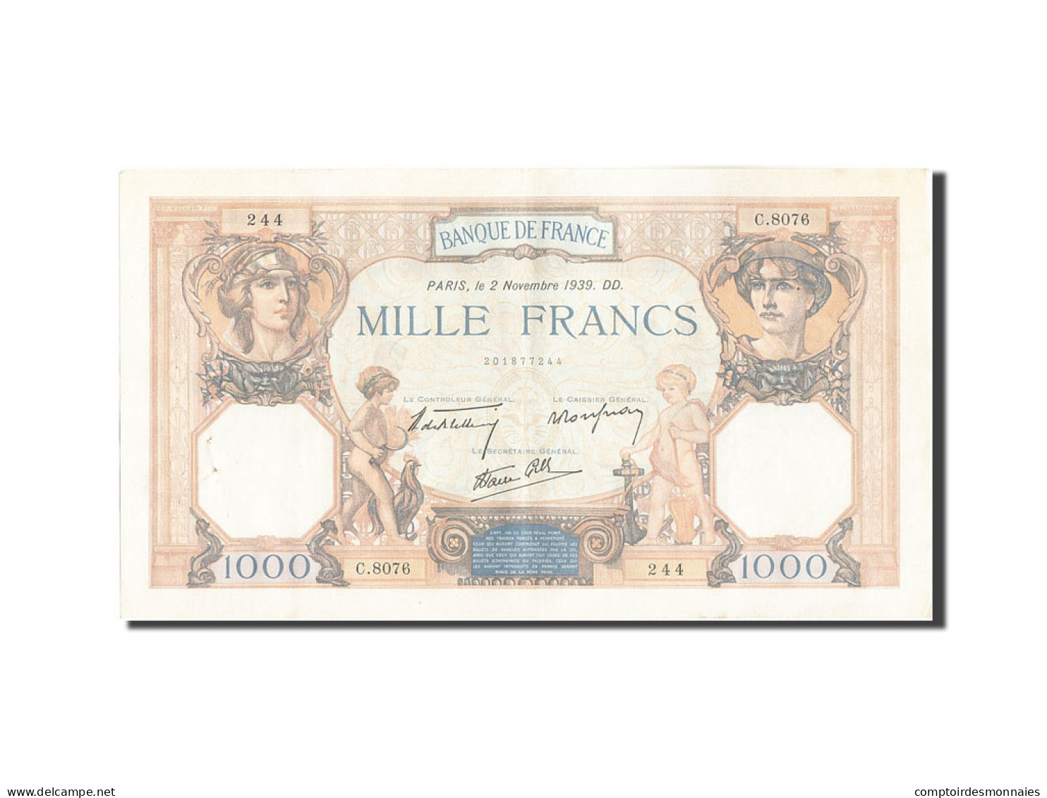 Billet, France, 1000 Francs, 1 000 F 1927-1940 ''Cérès Et Mercure'', 1939 - 1 000 F 1927-1940 ''Cérès Et Mercure''