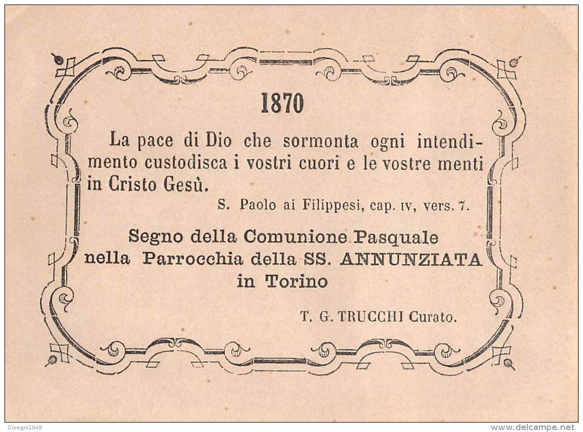 05582  "TORINO - PARROCCHIA DELLA SS. ANNUNZIATA - COMUNIONE PASQUALE 1870" IMM. RELIG. ORIGIN. - Devotion Images