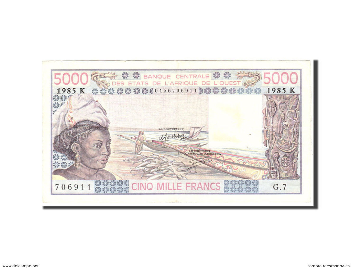 Billet, West African States, 5000 Francs, 1985, Undated, KM:708Kj, TTB - Sénégal