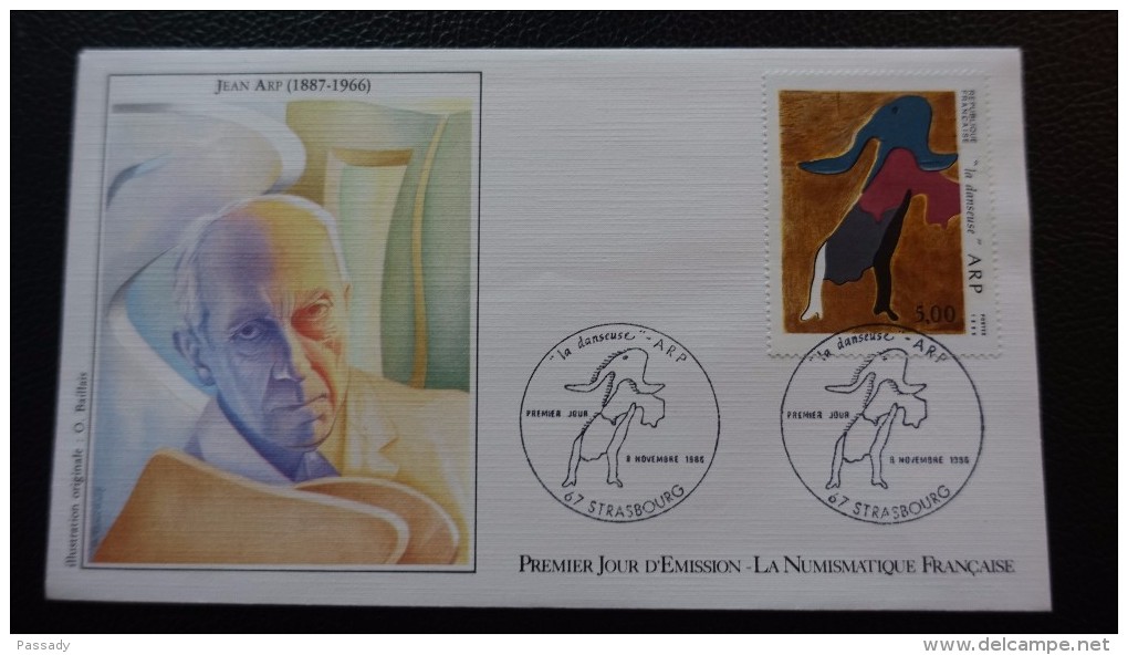 FRANCE FDC Enveloppe 1er Premier Jour Numismatique PEINTRE JEAN ARP 1986 Timbre - 1980-1989