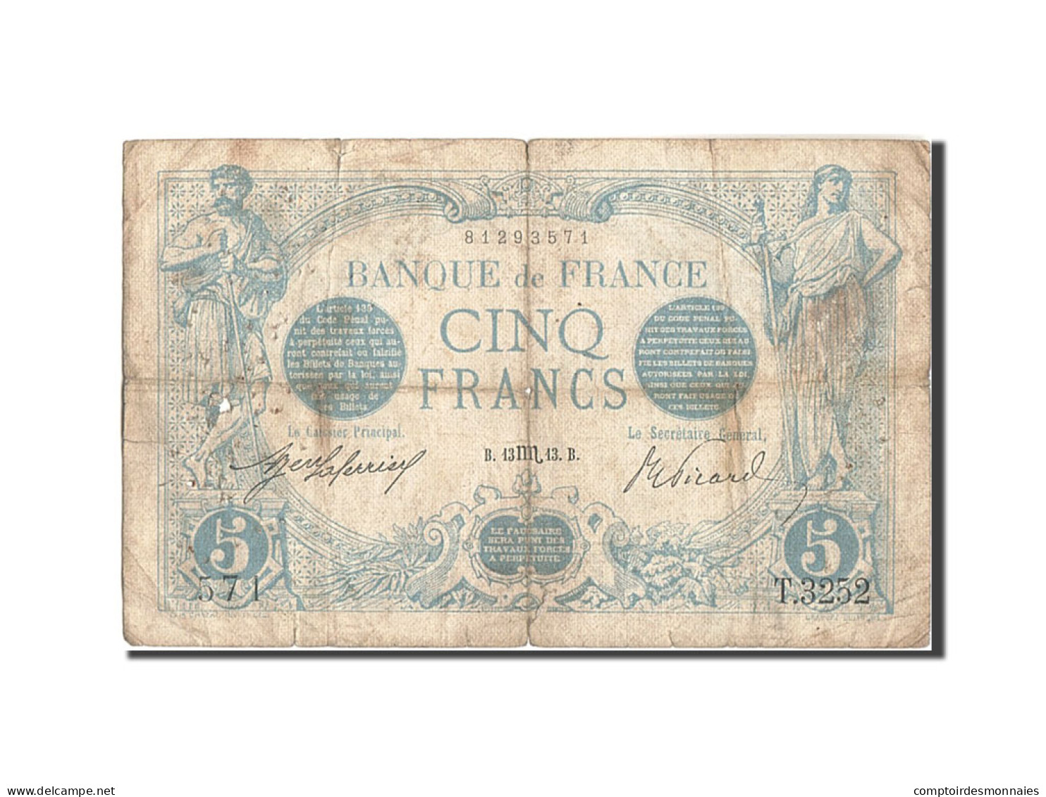 Billet, France, 5 Francs, 5 F 1912-1917 ''Bleu'', 1913, 1913-10-13, TB - 5 F 1912-1917 ''Bleu''