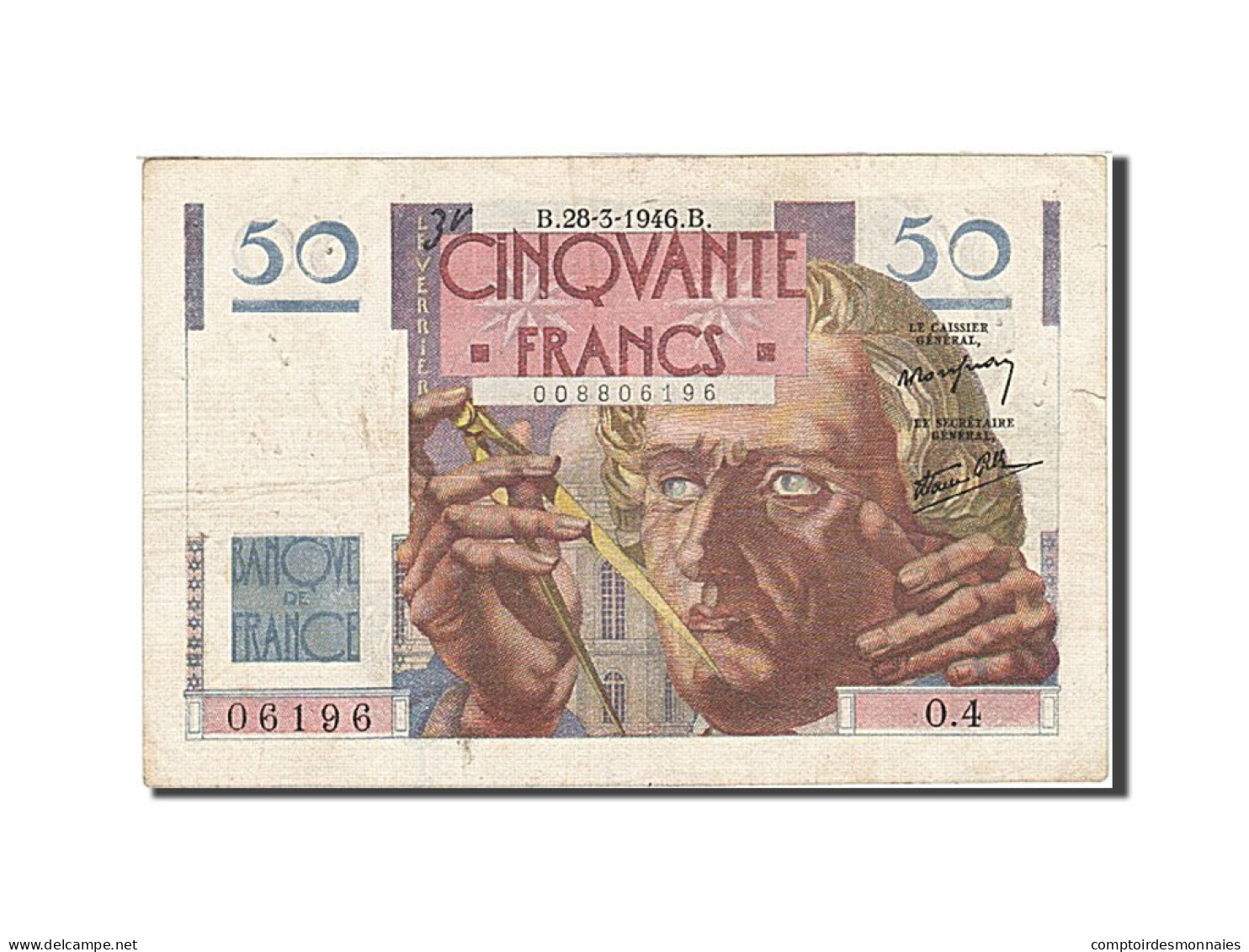 Billet, France, 50 Francs, 1946, 1946-03-28, TTB+, Fayette:20.2, KM:127a - 50 F 1946-1951 ''Le Verrier''