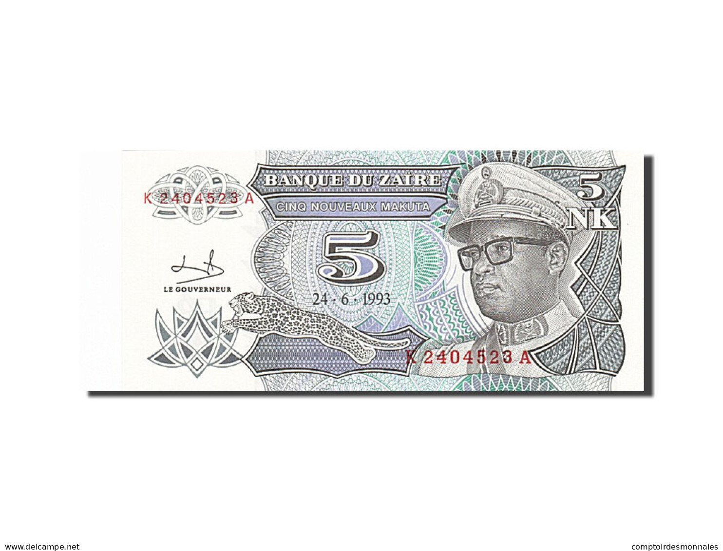 Billet, Zaïre, 5 Nouveaux Makuta, 1993, 1993-06-24, KM:48a, SPL - Zaïre