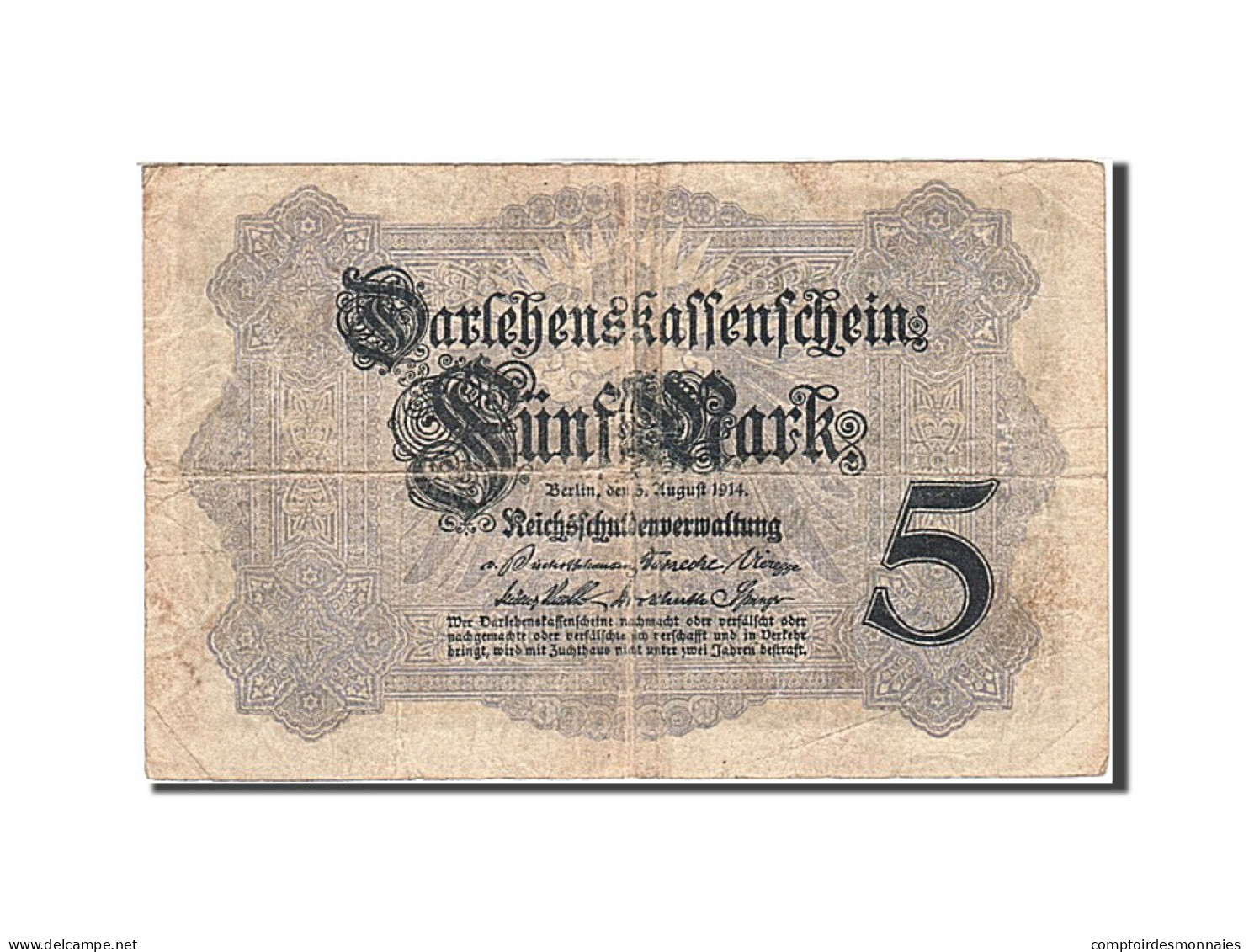 Billet, Allemagne, 5 Mark, 1914, 1914-08-05, KM:47b, B - 5 Mark