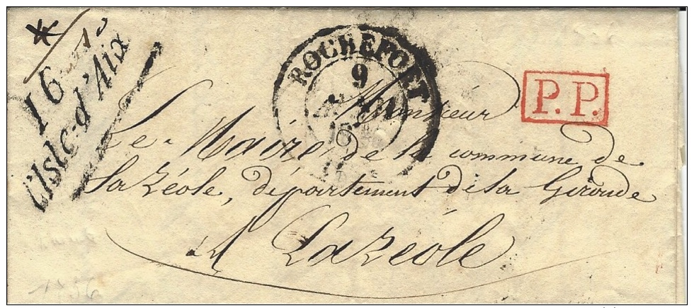 1836- Lettre Cursive  De 16 / L'Isle-d'Aix ( Char. Mar.  + Cad T13 De Rochefort + P.P. Rouge - 1801-1848: Precursors XIX