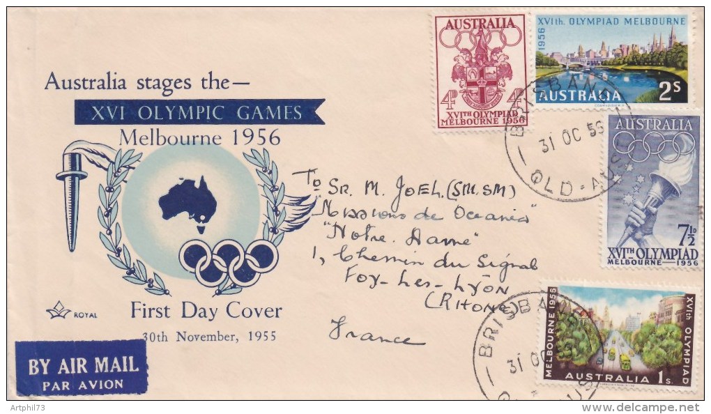 85360 L - Enveloppe FDC JEUX OLYMPIQUES MELBOURNE  31 Oc 1956 Pour La France TB - Ete 1956: Melbourne