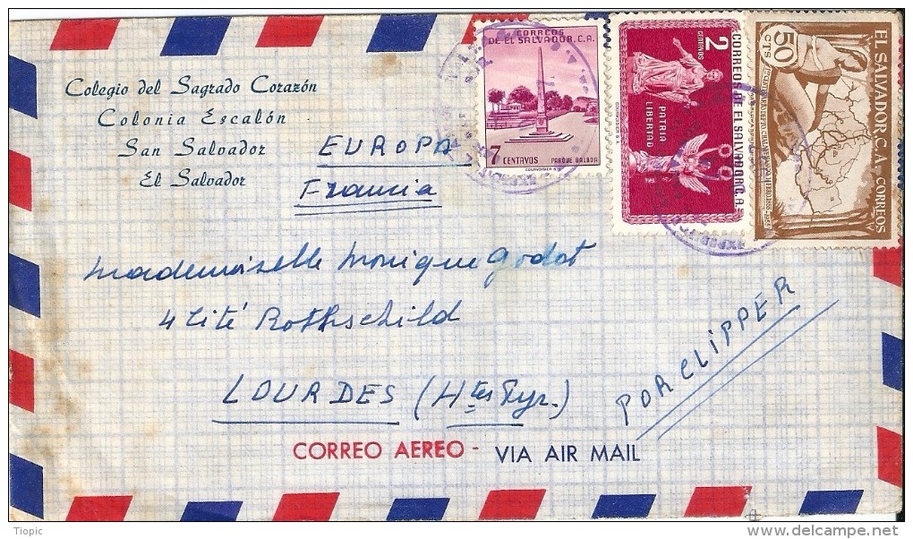 2  Enveloppes  -  Expédiées  Du  SALVADOR   à  Destination  De  LOURDES  ( 65 ) - Autres - Amérique