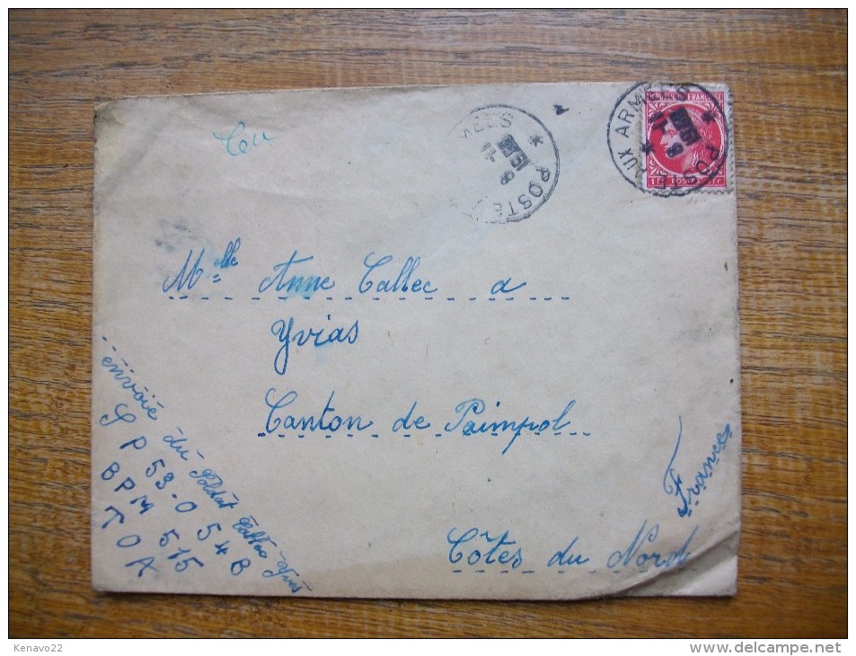 Enveloppe Avec Franchise  Militaire Envoyée à Yvias Dans Les Côtes Du Nord - 1921-1960: Période Moderne