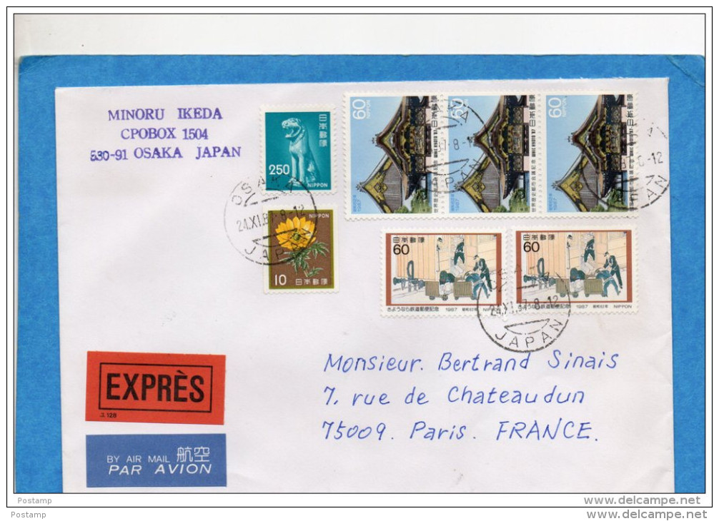 MARCOPHILIE-lettre EXPRES-japon -cad  OSAKA  -1987 -7 Timbres Divers-stamps -pour Françe - Covers & Documents