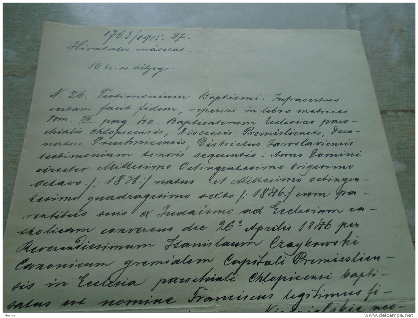 D137988.11 Old Document  Hungary  Poland  COPY  -Stanislaw Czaykowski  Premysl Chlopicensi 1915 - Fiançailles
