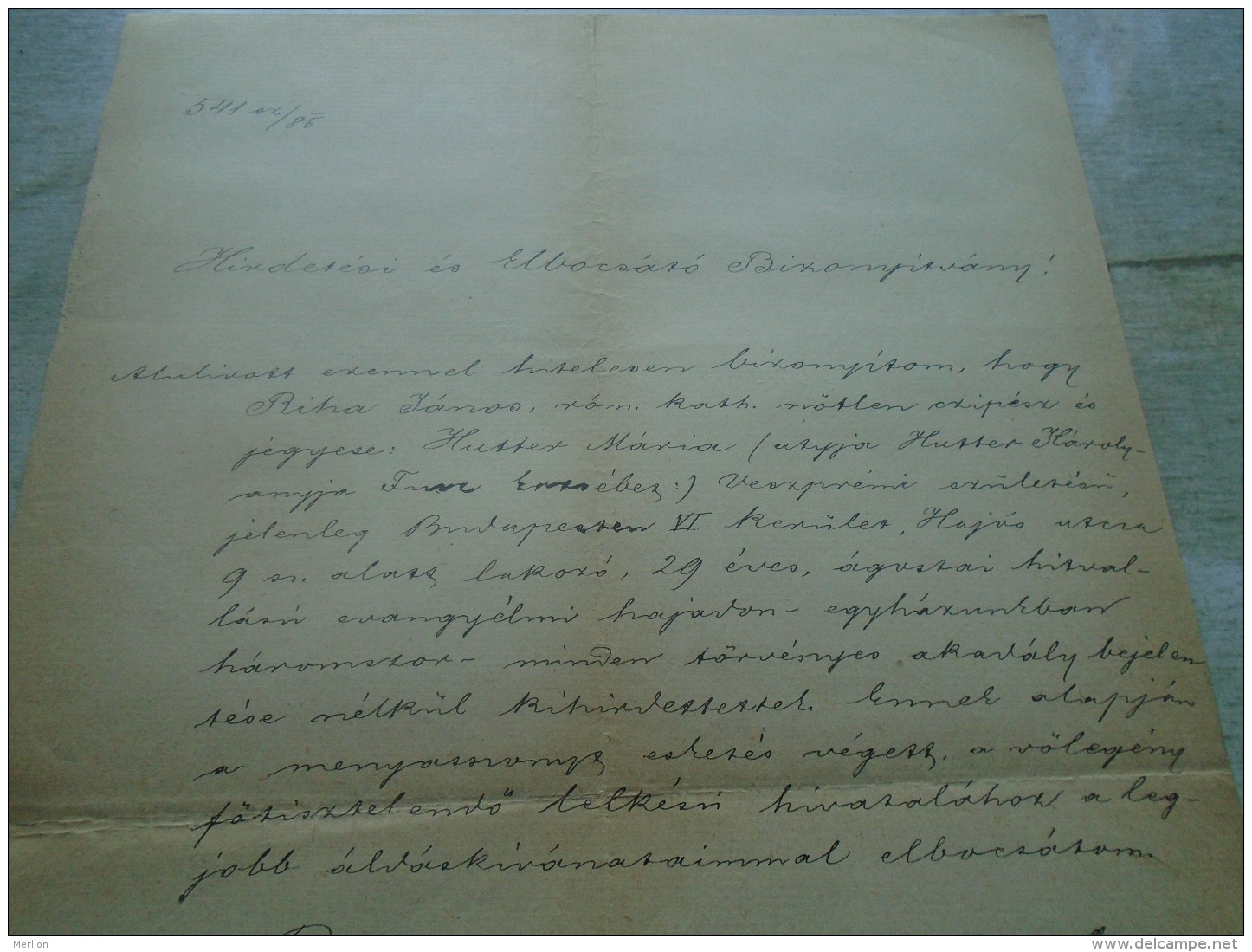 D137988.12 Old Document  Hungary   János RIHA  - Maria HUTTER Veszprém Budapest 1885 - Engagement