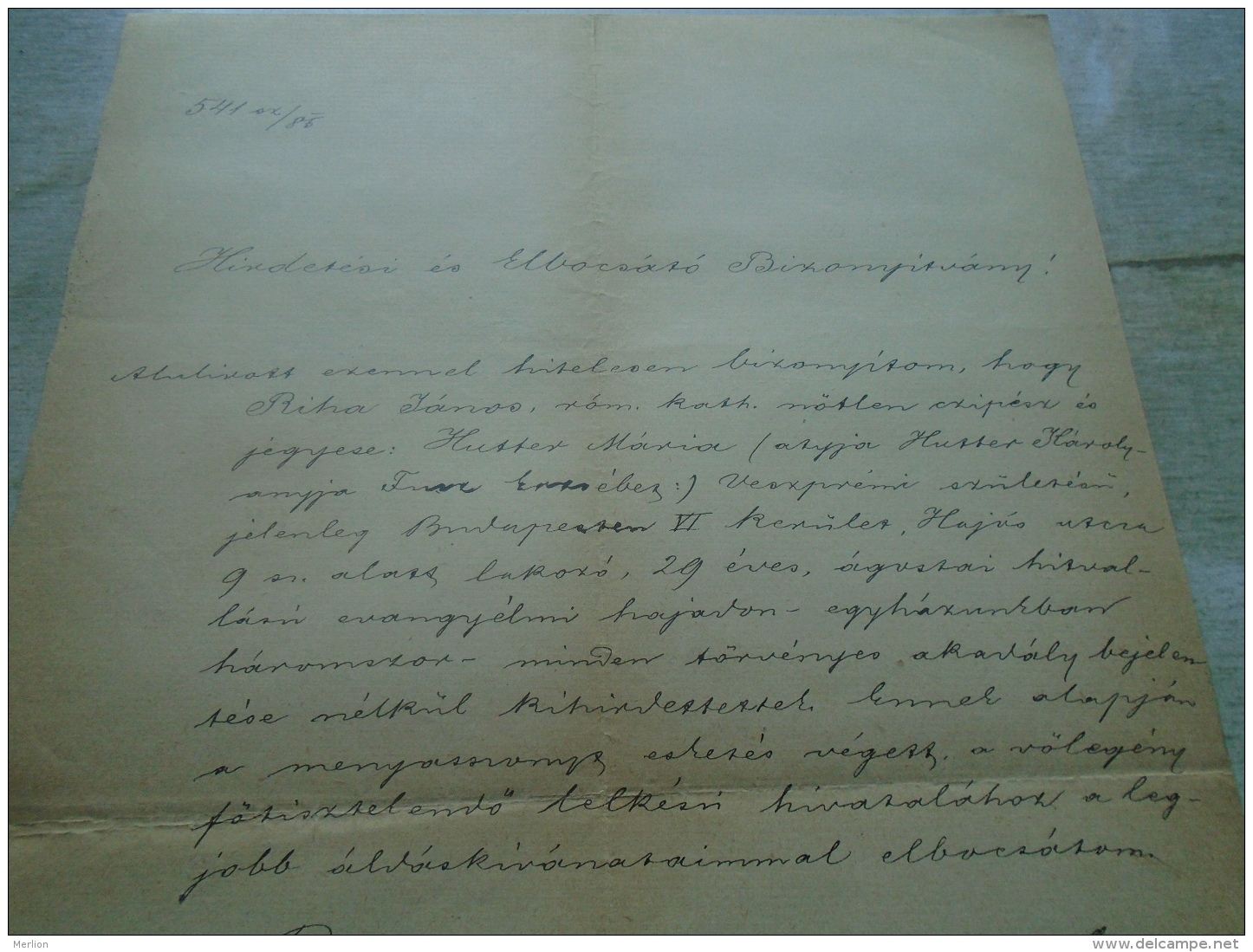 D137988.12 Old Document  Hungary   János RIHA  - Maria HUTTER Veszprém Budapest 1885 - Verloving