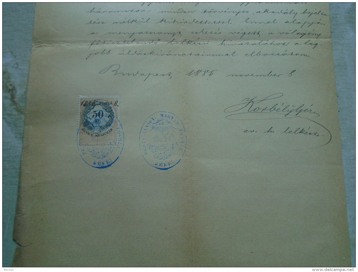 D137988.12 Old Document  Hungary   János RIHA  - Maria HUTTER Veszprém Budapest 1885 - Compromiso