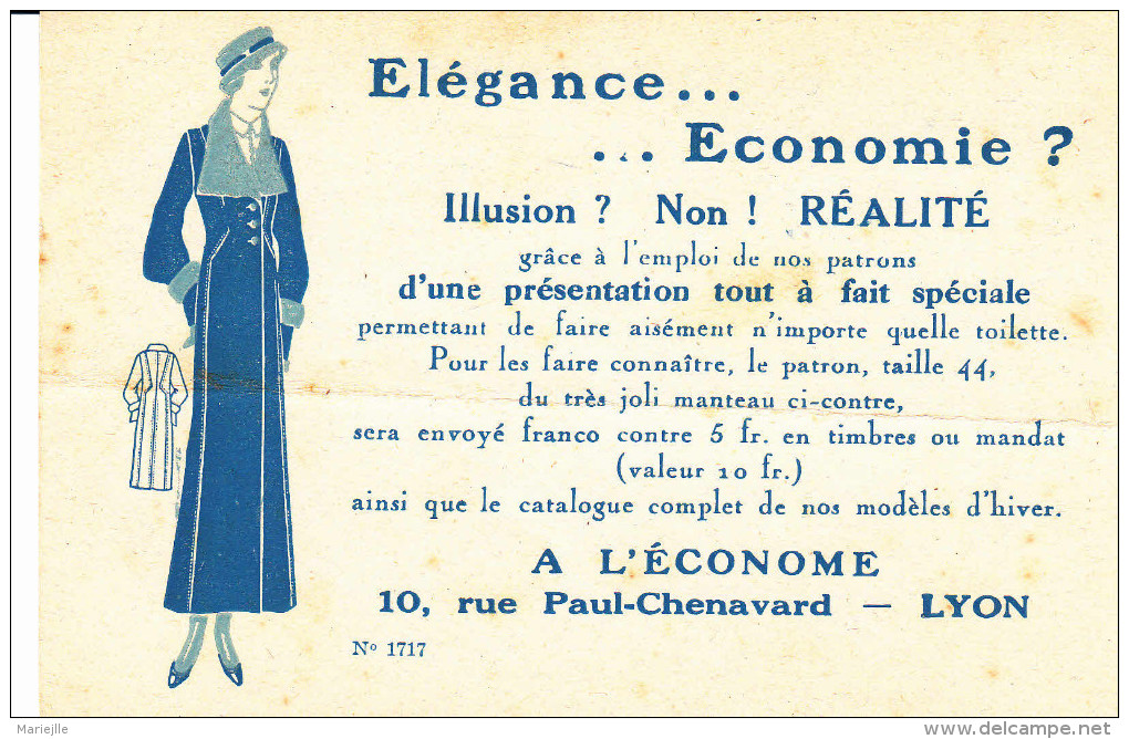 69 LYON Carte Publicité Mode Femme Rue Paul Chenavard - Fashion