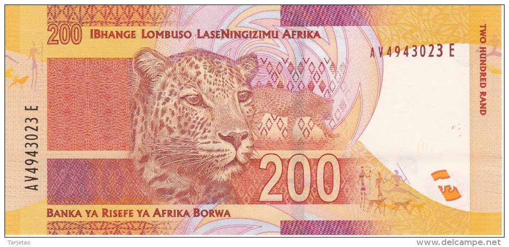 BILLETE DE SURAFRICA DE 200 RAND DEL AÑO 2012 SIN CIRCULAR-UNCIRCULATED (BANKNOTE)  LEOPARDO-LEOPARD - South Africa