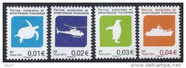 T.A.A.F. // F.S.A.T. 2014 - Tortue, Hélicopter, Bateau, Pingouin, Emblèmes Des TAAF - 4 Val Neufs // Mnh // Très Rares - Ongebruikt