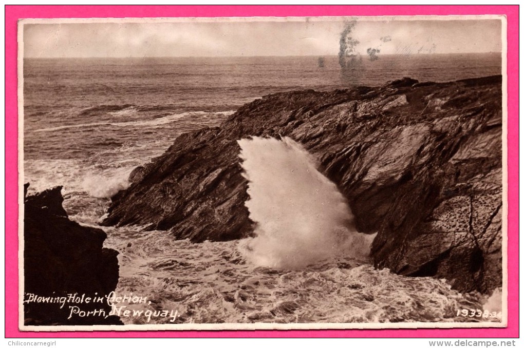 Blowing Hole In Action - Porth - Newquay - 1934 - Newquay