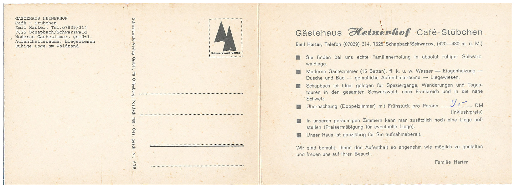 KLAPPKARTE !!! Bad Rippoldsau-Schapbach / Schapbach / Gästehaus Heinerhof (D-A126) - Bad Rippoldsau - Schapbach