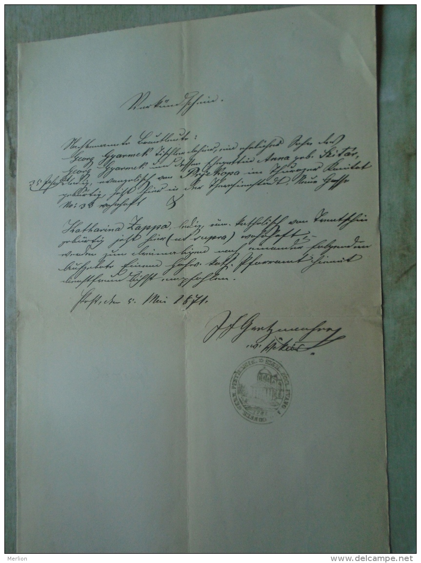 D137988.18 Old Document  Hungary   Georg Gyarmek -Anna Szitár -Prjekopa -Katharina ZAPPA - 1871 - Verlobung