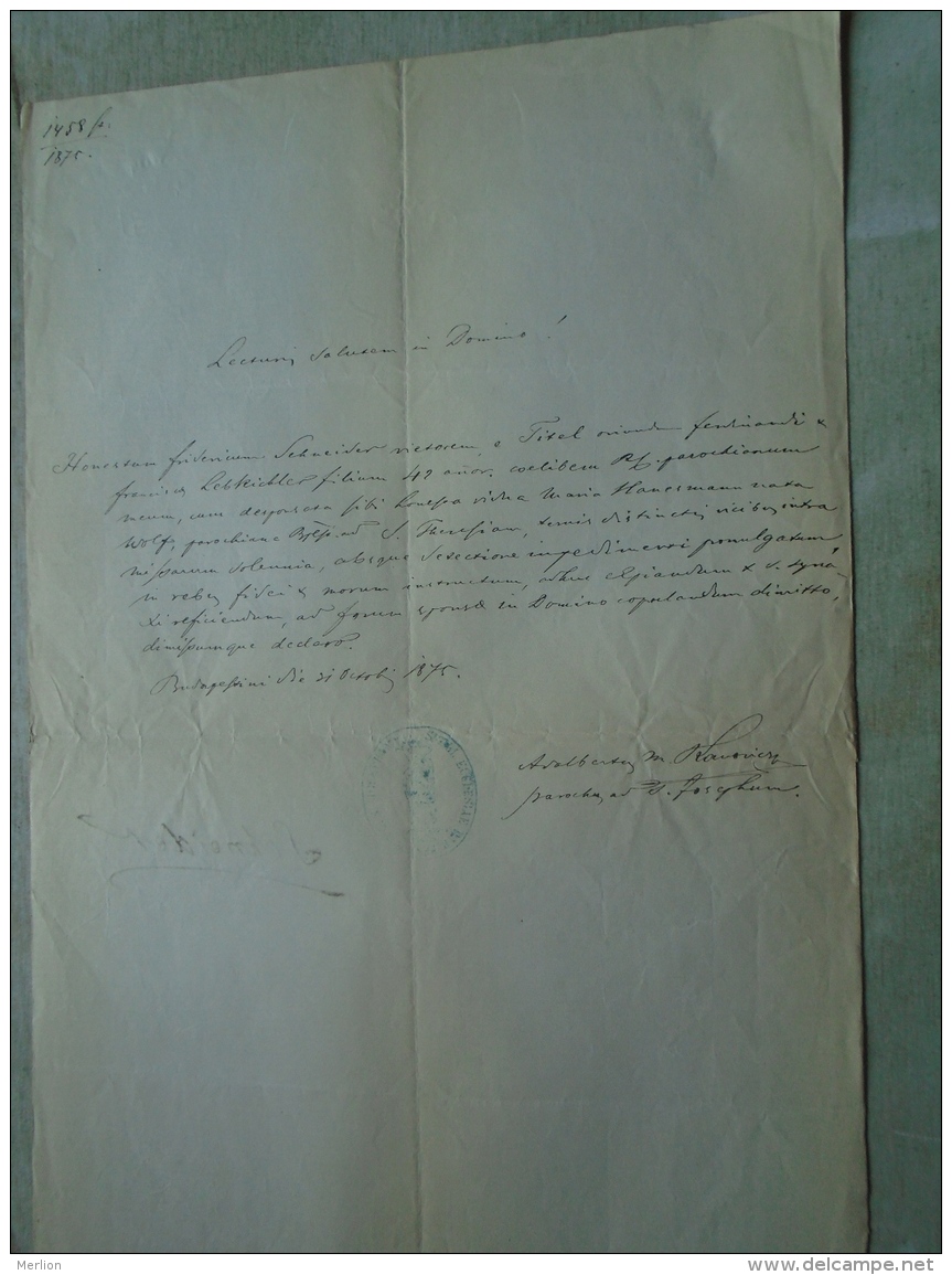 D137988.20 Old Document  Hungary  Maria Hanesmann -Franciscus Leibkichler  -Schneider Budapest 1875 - Compromiso