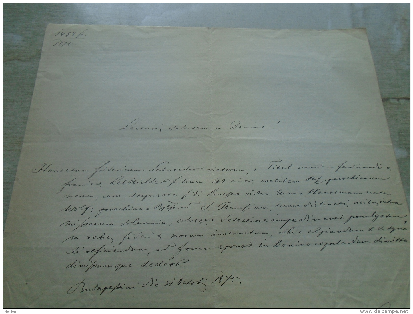 D137988.20 Old Document  Hungary  Maria Hanesmann -Franciscus Leibkichler  -Schneider Budapest 1875 - Verloving
