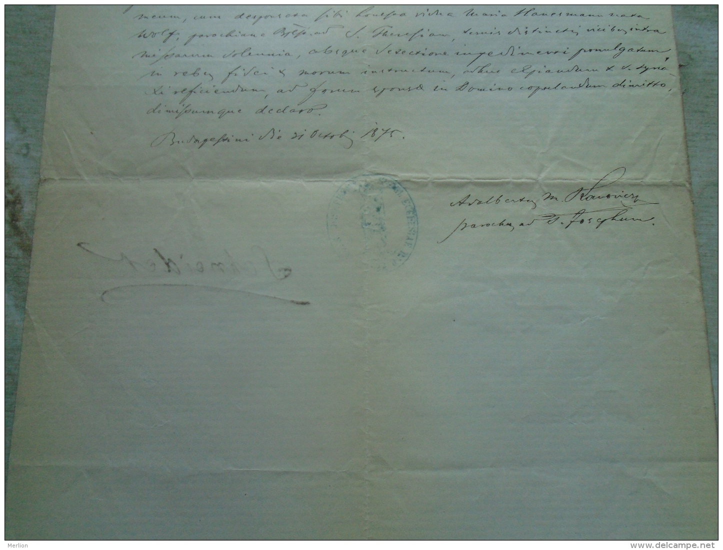 D137988.20 Old Document  Hungary  Maria Hanesmann -Franciscus Leibkichler  -Schneider Budapest 1875 - Verlobung