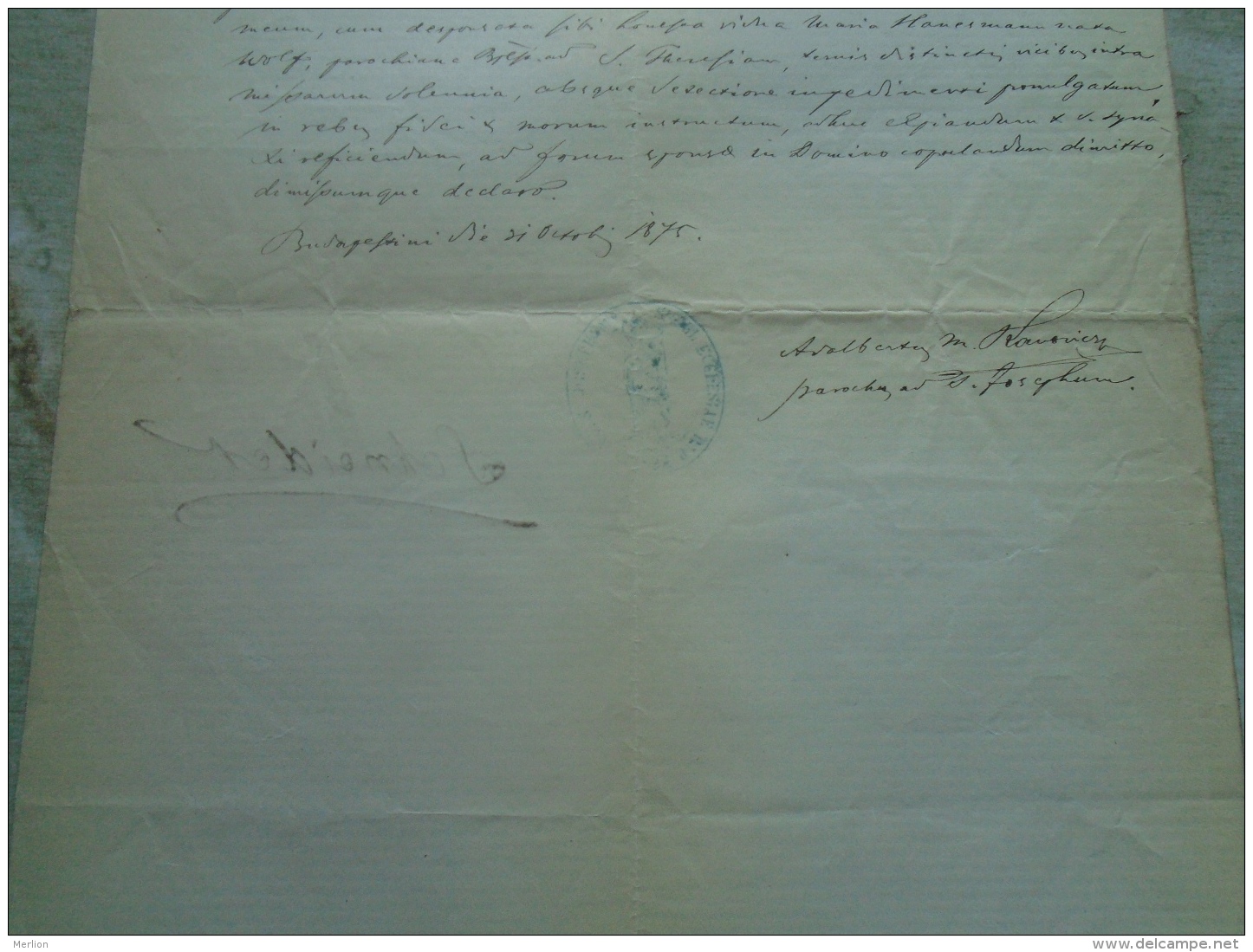 D137988.20 Old Document  Hungary  Maria Hanesmann -Franciscus Leibkichler  -Schneider Budapest 1875 - Engagement