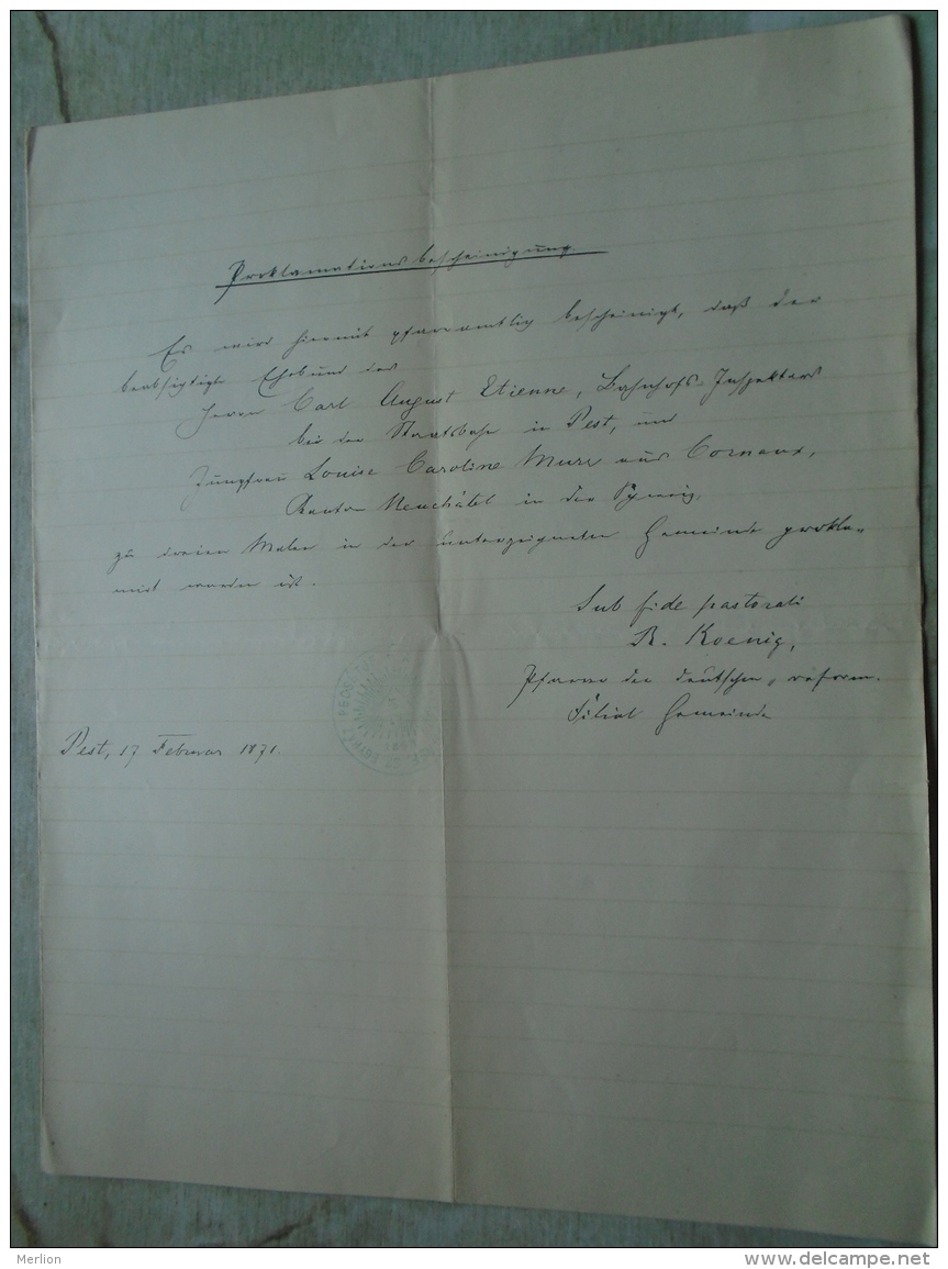 D137988.21 Old Document  Hungary Carl August Etienne -Louise Caroline Murr -Corneaux -Neuchatel -1871 - Compromiso