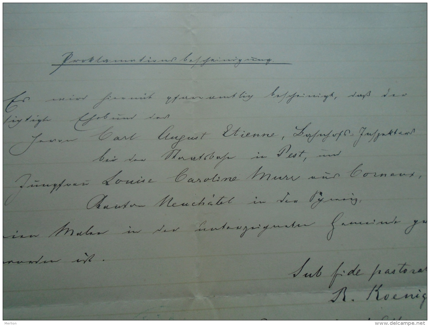 D137988.21 Old Document  Hungary Carl August Etienne -Louise Caroline Murr -Corneaux -Neuchatel -1871 - Fidanzamento