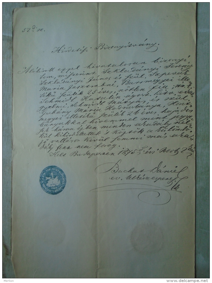 D137988.22 Old Document  Hungary  Ferenc  SZKLADÁNYI -Katalin Schmidt -Gubány - Hont -Slovakia 1875 - Engagement