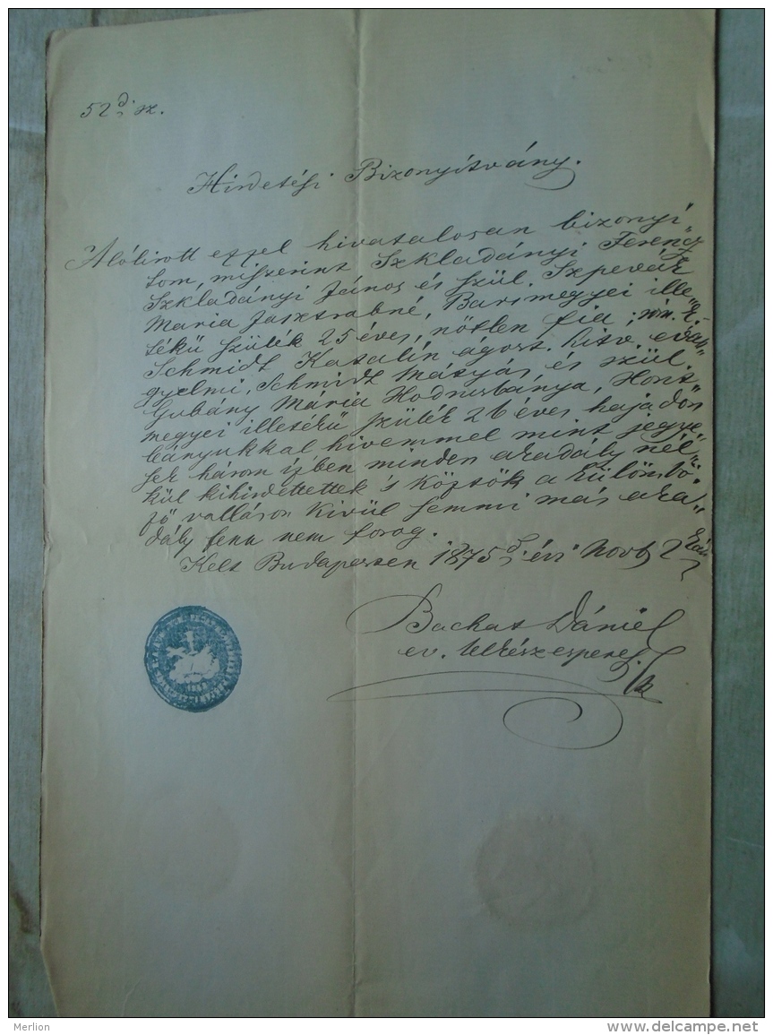 D137988.22 Old Document  Hungary  Ferenc  SZKLADÁNYI -Katalin Schmidt -Gubány - Hont -Slovakia 1875 - Verloving