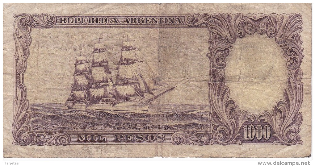 BILLETE DE ARGENTINA DE 1000 PESOS AÑOS 1955 A 1965 EN CALIDAD RC  (BANKNOTE) DIFERENTES FIRMAS (BARCO-SHIP) - Argentine