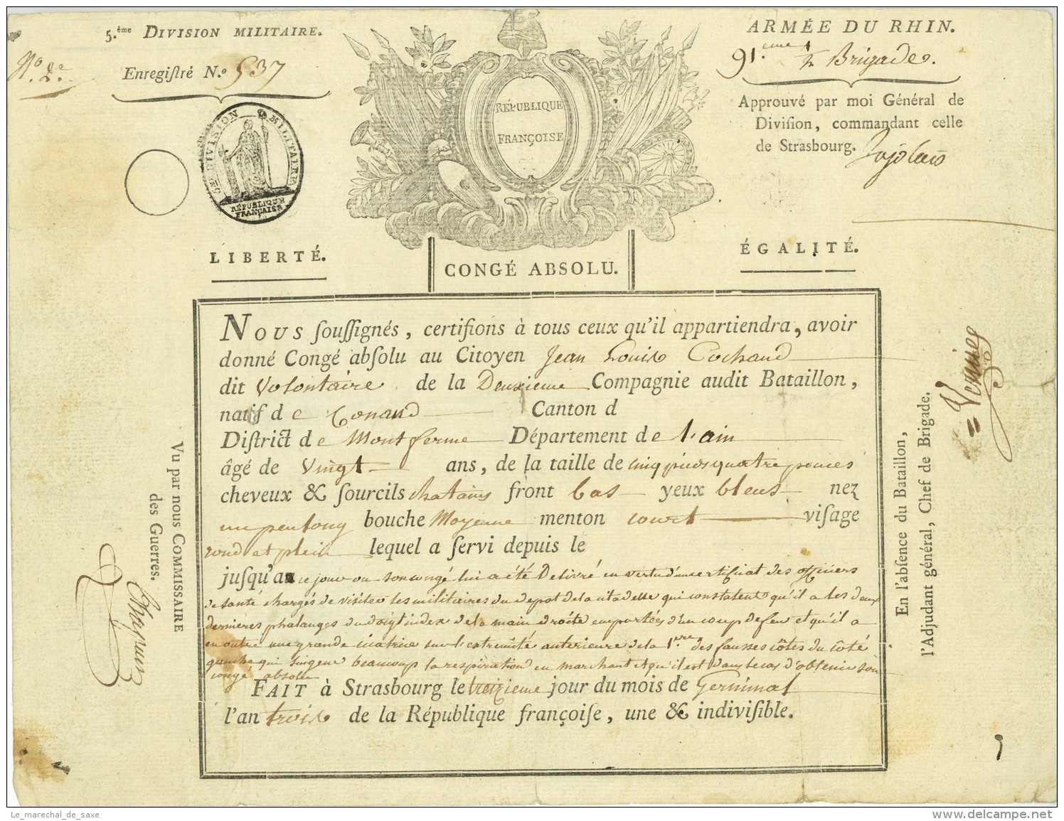 ARMEE DU RHIN 1795 - 91e Demi-Brigade - Generaux VERNIER Et LAJOLAIS (+Chateau D'If 1808) - Mont-Ferme Saint-Rambert-en- - Documents Historiques