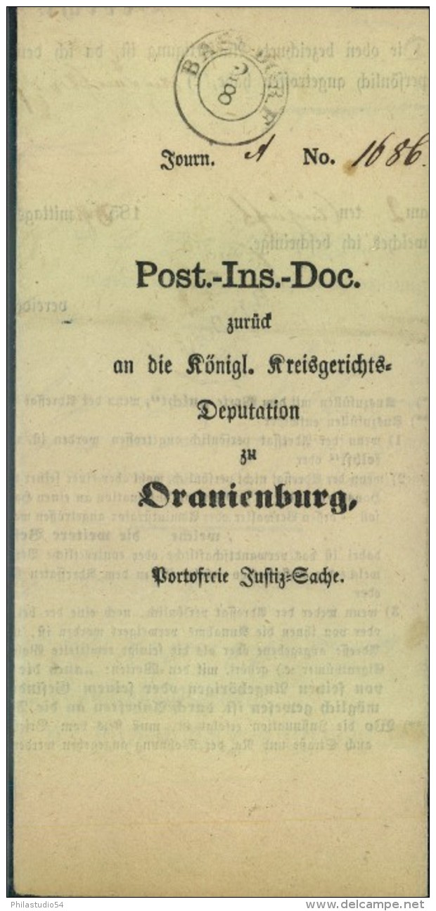 BASDORF, 1858 Post-Insinuations-Dokument Nach Oranienburg - Brandenburg - Altri & Non Classificati