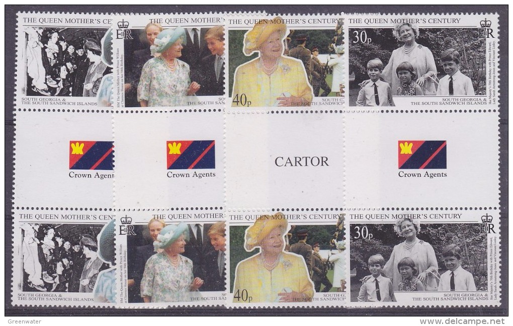 South Georgia 1999 Queen Mother´s Century 4v Gutter ** Mnh (30228) - Zuid-Georgia