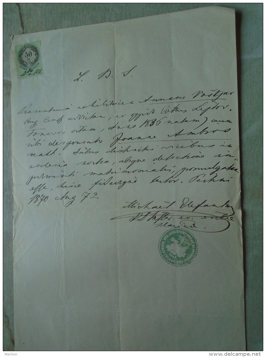 D137988.30 Old Document   Hungary Pest  -Slovak Church - Anna  Vastjar -Joamme  Ambros -1870 - Fiançailles