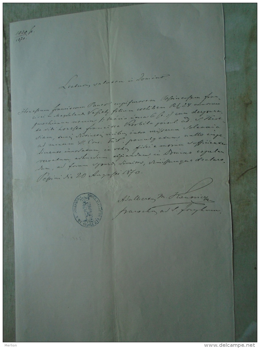 D137988.31 Old Document   Hungary Pest  -Francisc Pauer 1870 - Compromiso