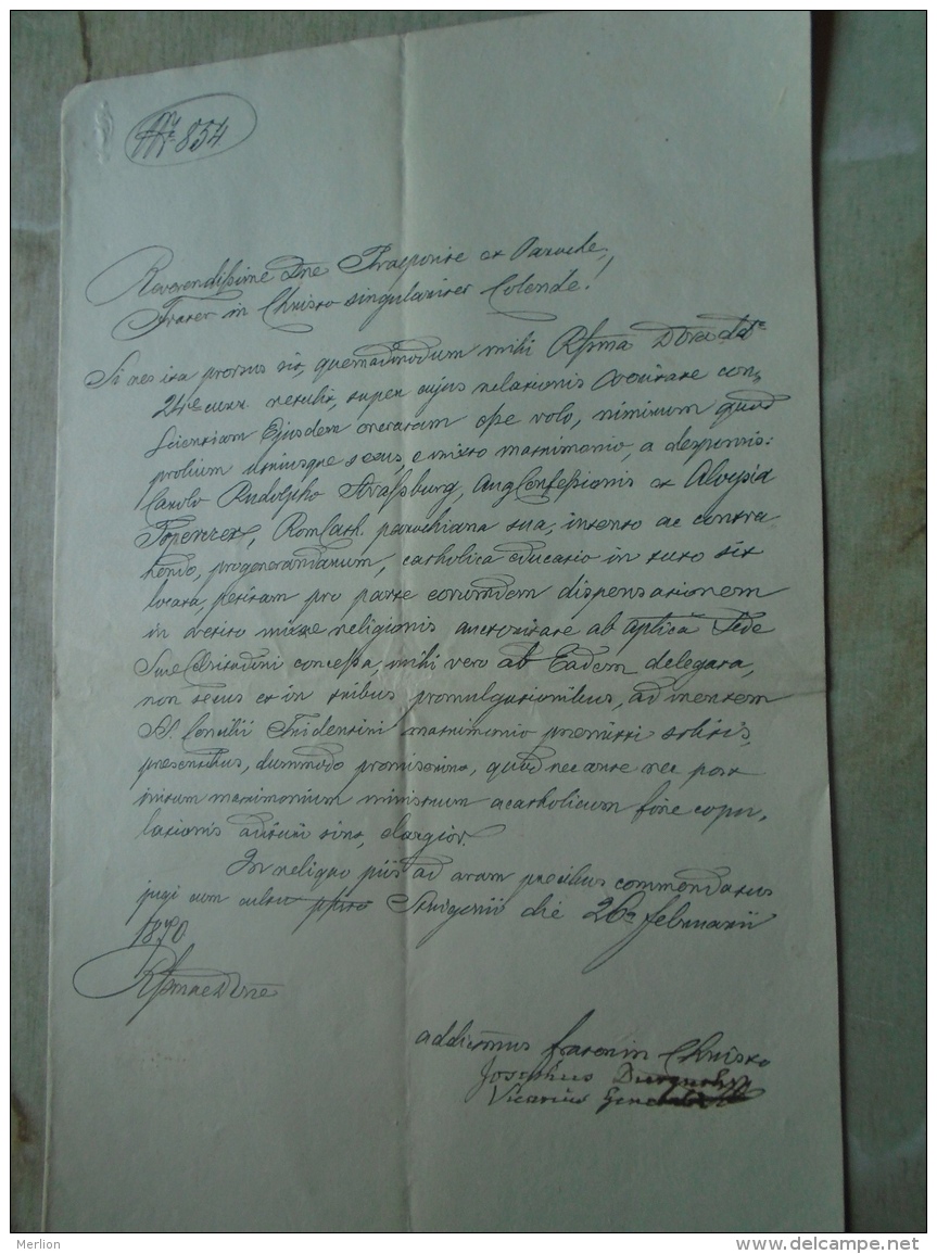 D137988.32 Old Document   Hungary Strigonii - Rudolpho Strassburg- Aloysia Toperczer 1870 - Compromiso