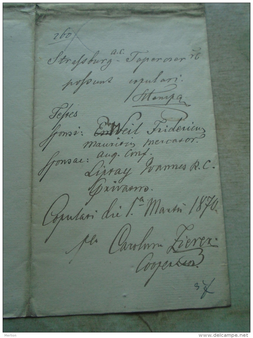 D137988.32 Old Document   Hungary Strigonii - Rudolpho Strassburg- Aloysia Toperczer 1870 - Engagement