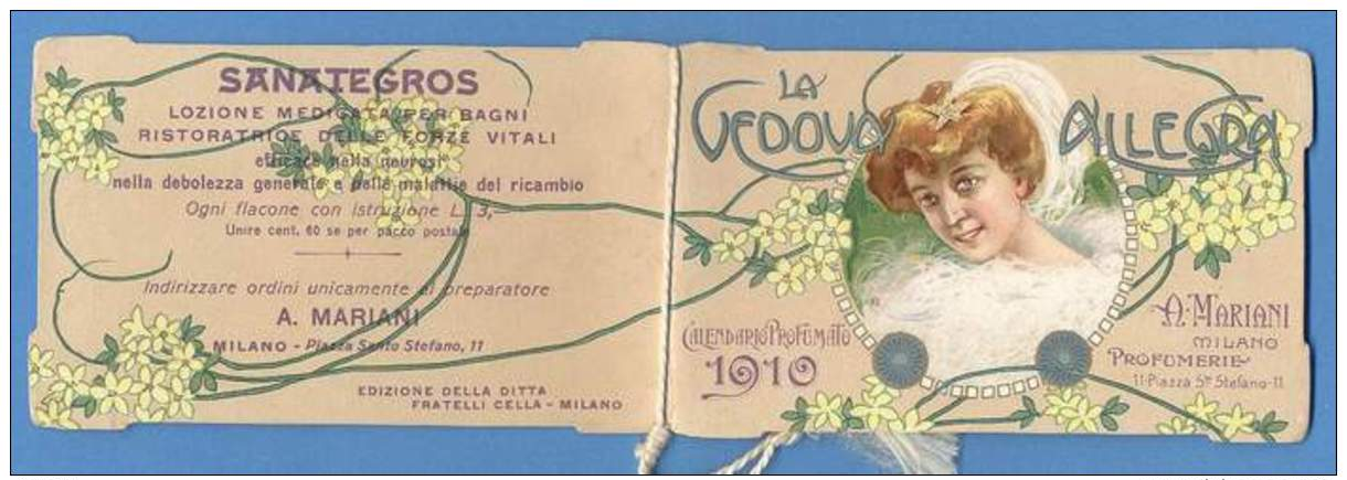 Calendarietto  1910 "La Vedova Allegra " Fratelli Cella Milano - Small : 1921-40