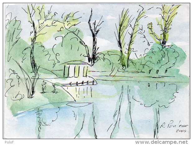 Petite Aquarelle Originale (10 X 16 Cms) EUGENIE LES BAINS (Landes)  Signée Régis Pauleau (2004)(87816) - Watercolours