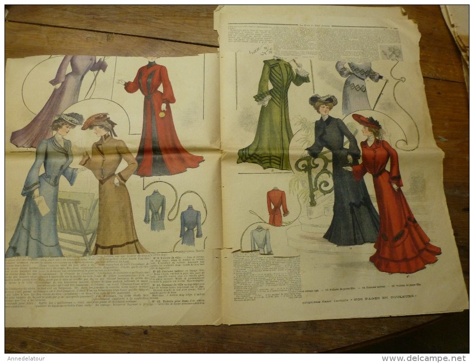 1902 La MODE du Petit Journal TOILETTES de PLAGE ,grav couleurs  1ere page & double p