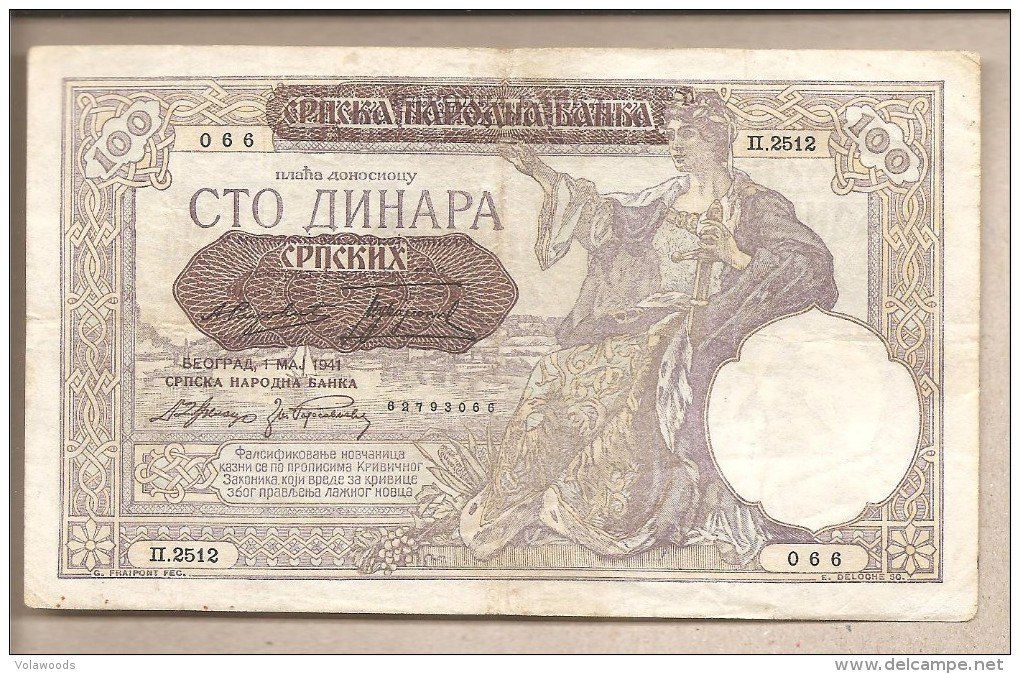 Serbia - Banconota Circolata Da 100 Dinari P-23 - 1941 #17 - Serbie