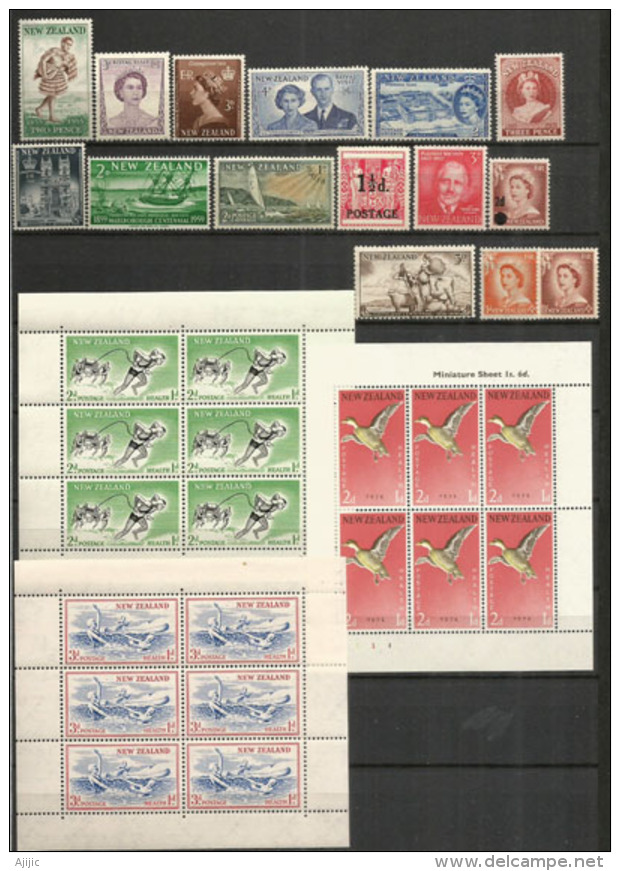 Nouvelle-Zélande, Années 1950's, Trois Feuillets + 15 Timbre Neufs **.  Côte 55,00 € - Neufs