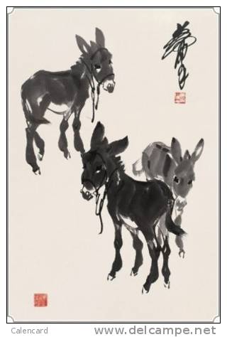 Donkey Dos D´âne Esel Anes  Inkpainting Postal Stationery Stamped C-d26-21 - Esel