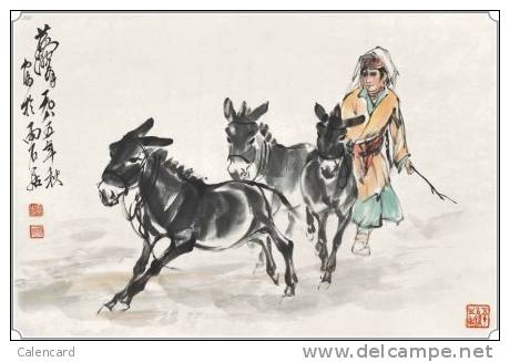 Donkey Dos D´âne Esel Anes  Inkpainting Postal Stationery Stamped C-d26-21 - Burros Y Asnos