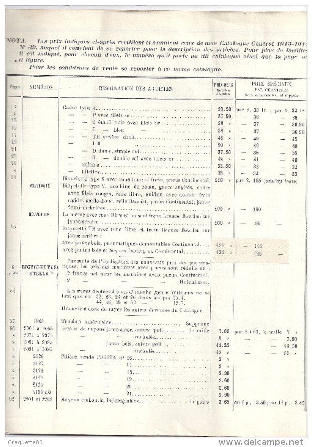 A. ROBERTY MARSEILLE-TARIF-  FOURNITURES GENERALES POUR LA VELOCIPEDIE L'AUTOMOBILE ET TOUS LES SPORTS 1914 - 1900 – 1949