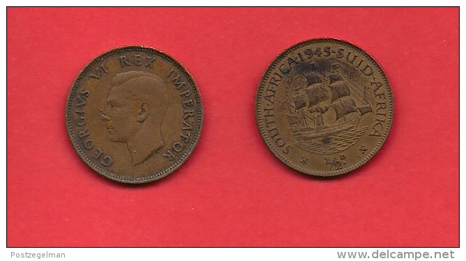 SOUTH AFRICA, 1945,  Circulated Coin, 1/2 Penny, George VI, Km 24, C1400 - South Africa