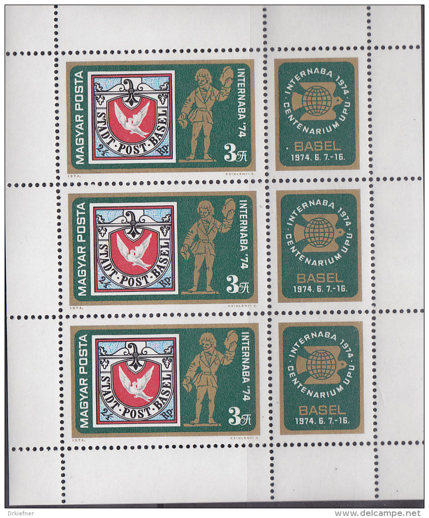 UNGARN 2956 Kleinbogen Postfrisch **, Internationale Briefmarkenausstellung INTERNABA 1974 - Centenarium UPU Basel 1974 - Hojas Bloque