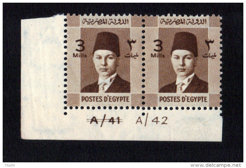 Egypte Egypt PAIR WITH PLATE NO King Farouk. 1937 MNH/MH - Neufs